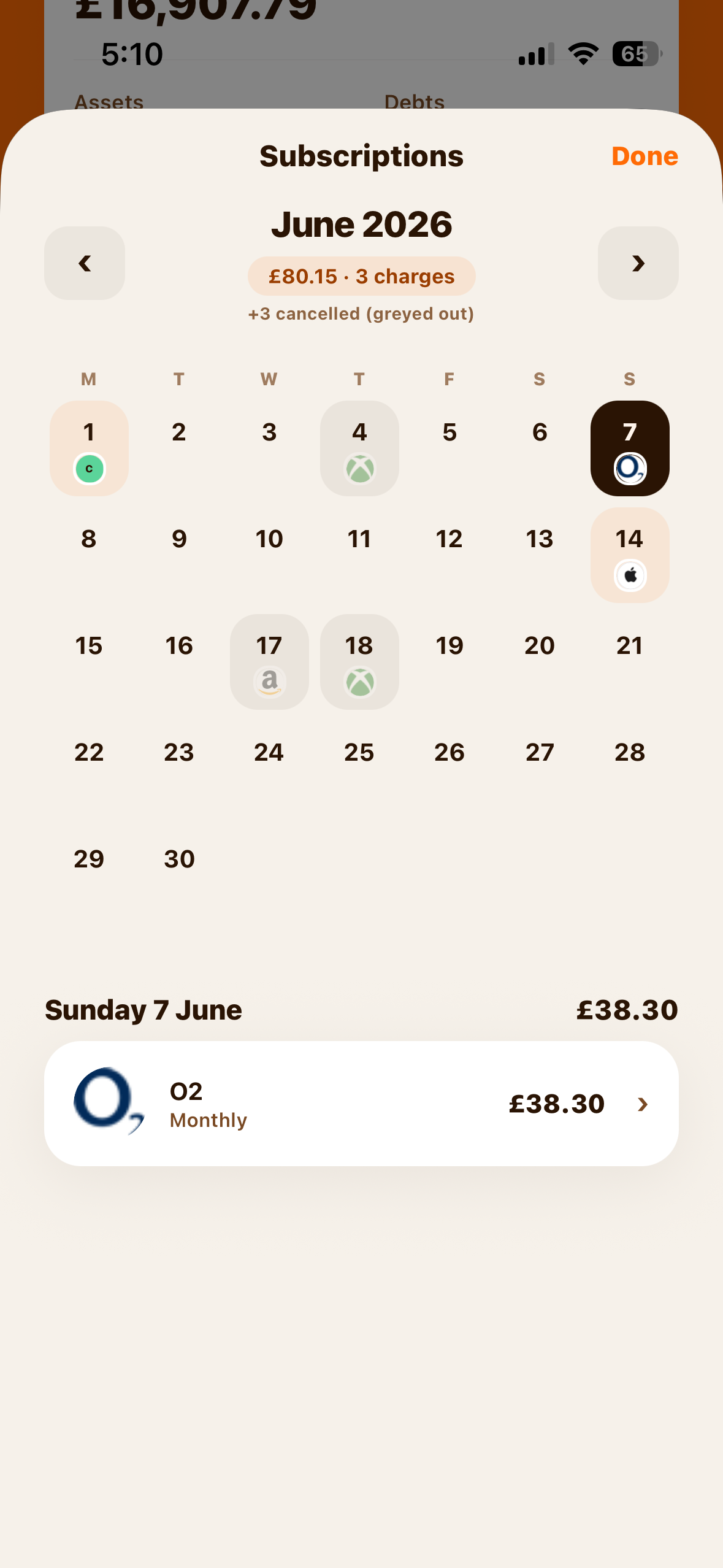 Subscriptions calendar